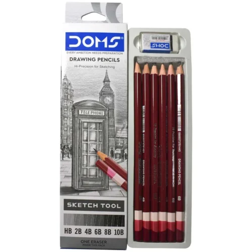 Lapiz drawing pencils sketch tool HB, 2B, 4B, 6B, 8B y 10B DOMS cajita de 6pcs