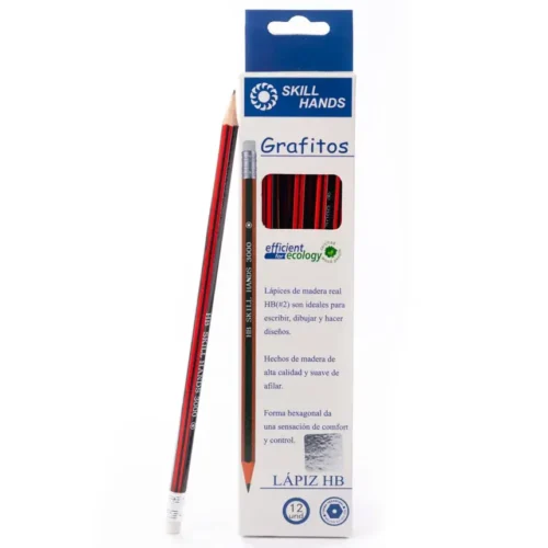 Lapiz negro barnizado rojo con rayas negras Skill Hands 12 PCS