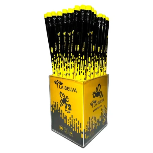 Lapiz negro diseños abeja 2B mina 2.4mm madera negra La Selva 72 pcs