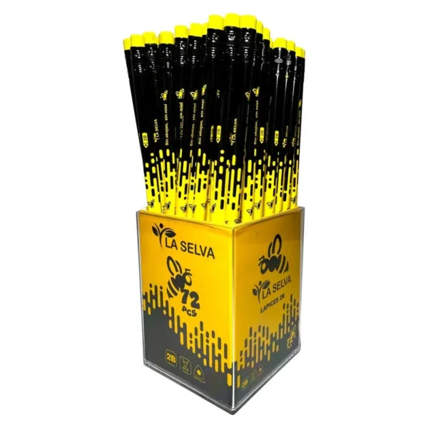 Lapiz negro diseños abeja 2B mina 2.4mm madera negra La Selva 72 pcs