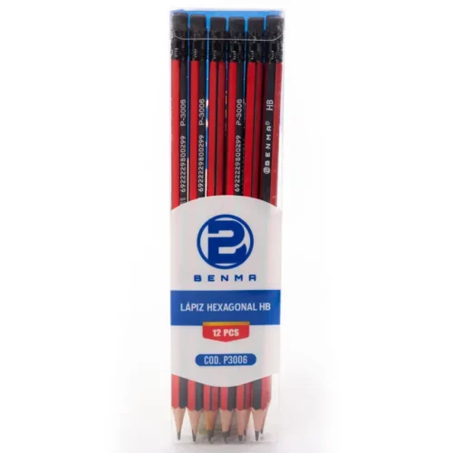 Lapiz negro hexagonal rayado Benma 12 unid.