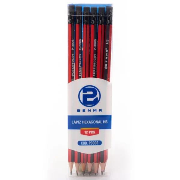 Lapiz negro hexagonal rayado Benma 12 unid.