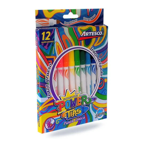 Marcador punta Power Tips conica trazo  4.5mm Artesco 12 colores