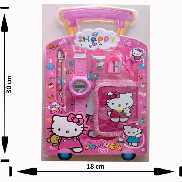 Set reloj, billetera 2 lapices, tajador y borrador