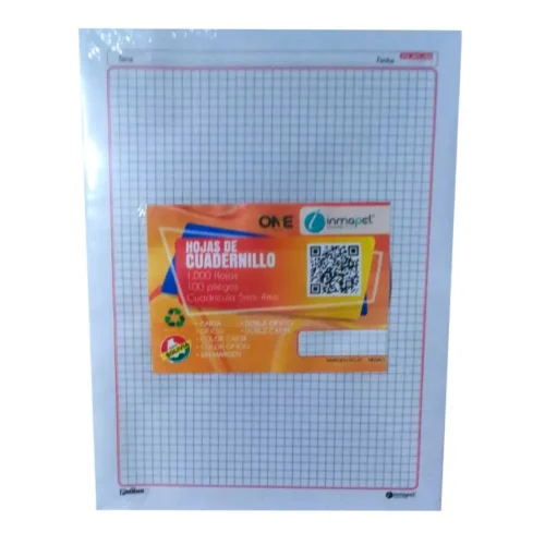 Hojas CUADERNILLO con MARGEN ROJO T/Carta (100 Paquetitos de 5 hojas)