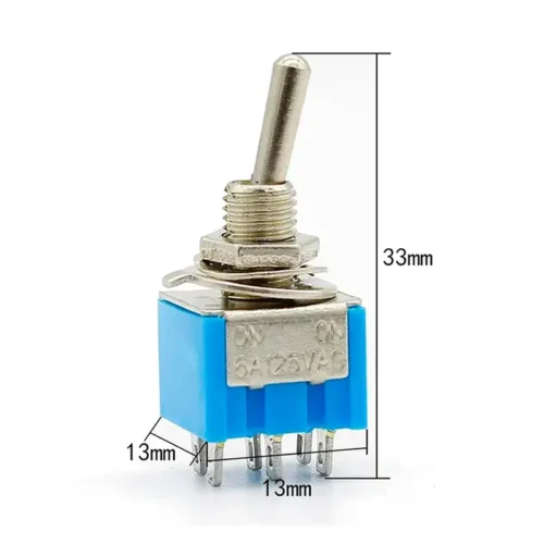 Toggle Switch ON-OFF-ON Azul Metal 6 Pines 6A